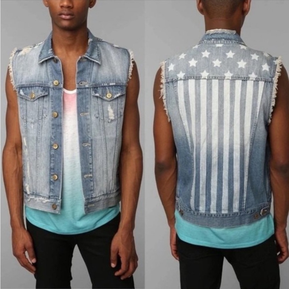 Standard Cloth Distressed Flag Patriotic Stars Stripes Vest Unisex XS NEW